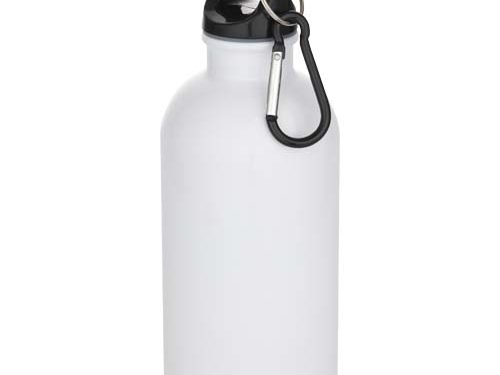Bouteille d’eau Oregon de 400 ml en acier inoxydable recyclé à simple paroi certifié RCS avec mousqueton (impression par subl