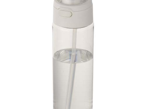 Bouteille d'eau Theron de 700 ml en plastique recyclé RCS, avec bouchon double fonction et paille rabattable
