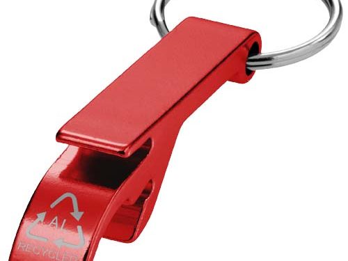 Ouvre-bouteille et canette Tao en aluminium recyclé certifié RCS avec porte-clés
