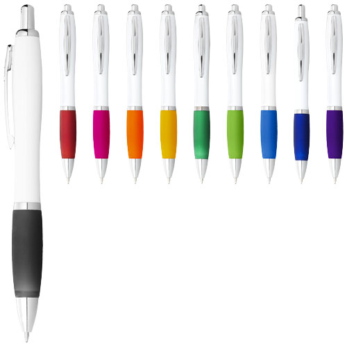 Stylo bille avec corps blanc et grip coloré Nash (encre noire) – Image 5