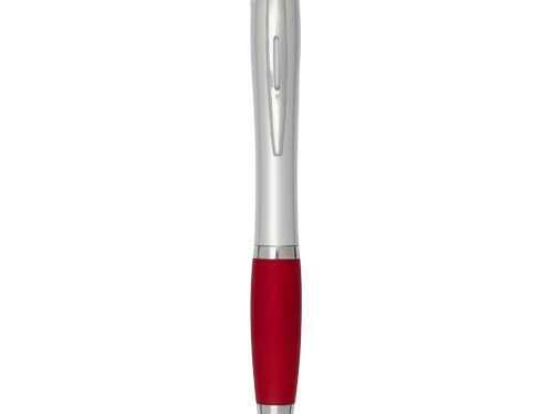 Stylo bille RCS en plastique recyclé avec corps argenté et grip coloré (encre noire) Nash