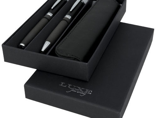 Parure de stylos bille et roller avec étui Carbon (encre noire)