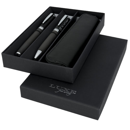 Parure de stylos bille et roller avec étui Carbon (encre noire) – Image 4