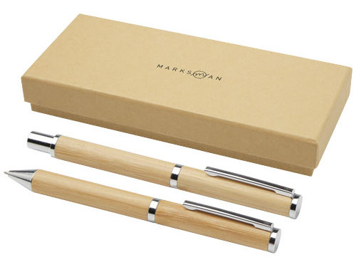 Coffret cadeau stylo bille et stylo roller Apolys en bambou  (encre noire)