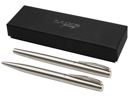 Ensemble de stylo bille et stylo roller Didimis en acier inoxydable recyclé (encre noire)