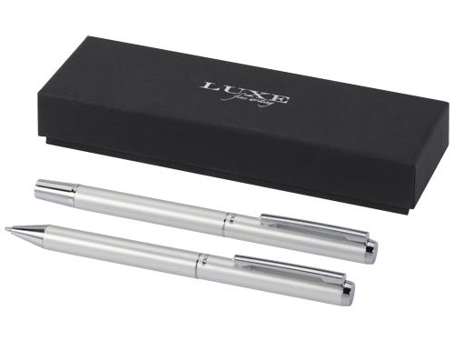 Ensemble-cadeau stylo bille et stylo roller Lucetto en aluminium recyclé (encre noire)
