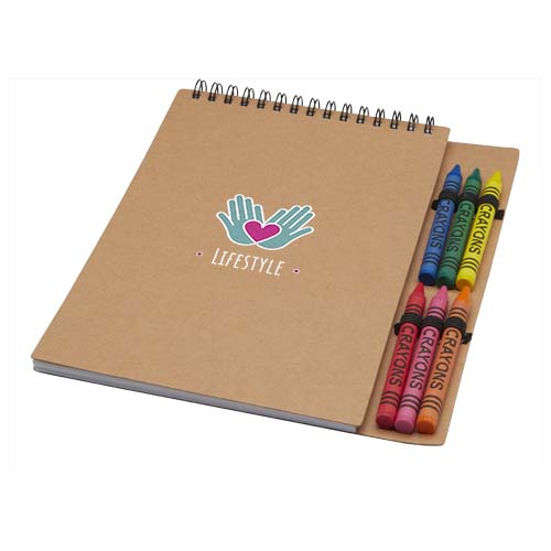 Carnet de notes à spirales Doodle A5 à couverture souple et set de crayons gras – Image 4