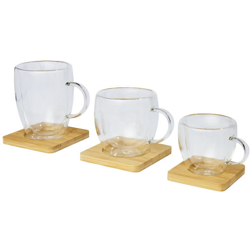 Tasse Manti 2 pièces en verre à double paroi de 100 ml avec sous-verre en bambou – Image 7