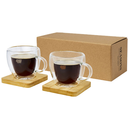 Tasse Manti 2 pièces en verre à double paroi de 100 ml avec sous-verre en bambou – Image 3