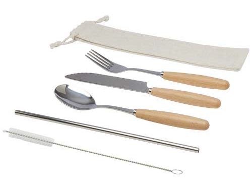 Ensemble de couverts Root 5 pièces en acier inoxydable et bois de hêtre