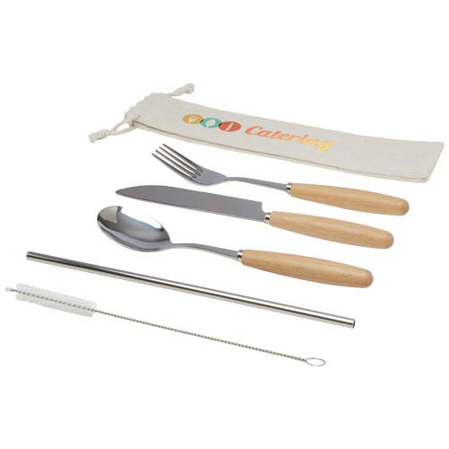 Ensemble de couverts Root 5 pièces en acier inoxydable et bois de hêtre – Image 3