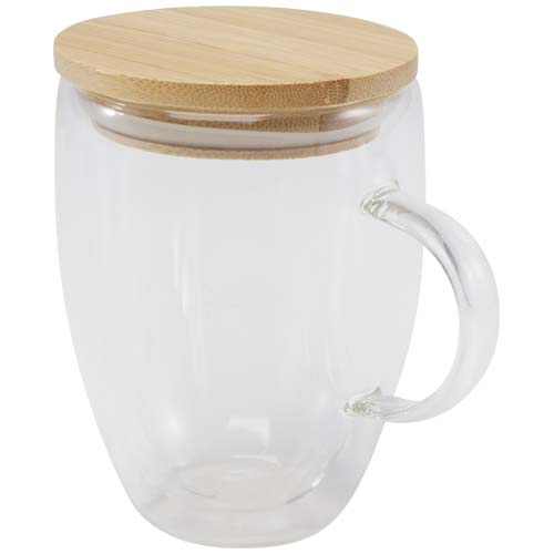 Tasse en verre Leona de 350 ml avec couvercle en bambou – Image 4