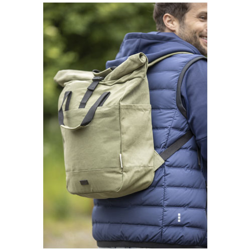 Sac à dos pour ordinateur portable Joey de 15 L en toile recyclée GRS 15 pouces avec dessus enroulable – Image 9