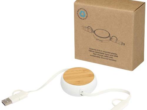 Câble rétractable 5 en 1 Chechia de 100 cm en plastique recyclé pour la synchronisation des données et la charge rapide de 45