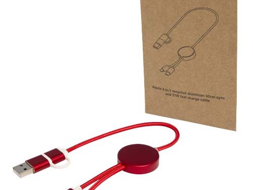 Câble 5 en 1 Alasia en aluminium et plastique recyclés de 30 cm pour la synchronisation des données et la charge rapide de 27