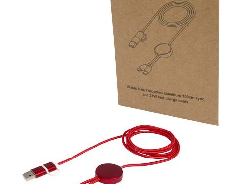 Câble 5 en 1 Alasia en aluminium et plastique recyclés de 150 cm pour la synchronisation des données et la charge rapide de 2