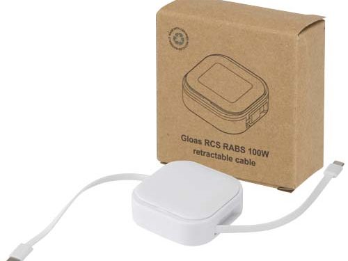 Câble rétractable 5 en 1 Gloas en matériaux recyclés pour synchronisation de données et charge rapide de 100 W avec kit d’out