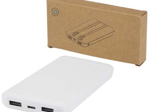 Batterie de secours Adhil de 10 000 mAh et 10 W en plastique recyclé avec 2 câbles intégrés