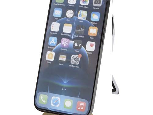 Support de téléphone Alcor magnétique et pliable en plastique recyclé avec détails en bambou