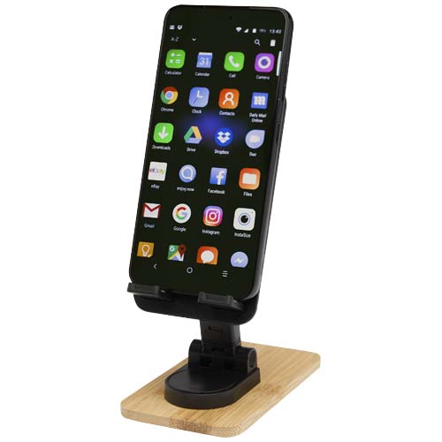 Support de téléphone de bureau Alfirk pliable en plastique recyclé avec détails en bambou – Image 5