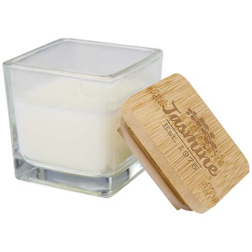Bougie carrée Ambra en verre avec couvercle en bambou – Image 3