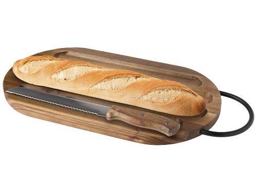 Planche à découper Prestige en acacia avec couteau à pain