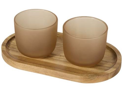 Plateau de service en bois et tasses en verre Male en finition mate