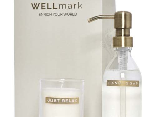 Distributeur de savon pour les mains de 250 ml et ensemble de bougies parfumées de 150 g Wellmark Discovery- parfum linge fra