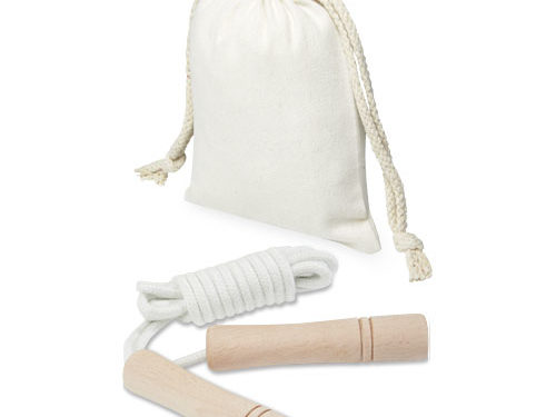 Corde à sauter Denise en bois dans une pochette en coton