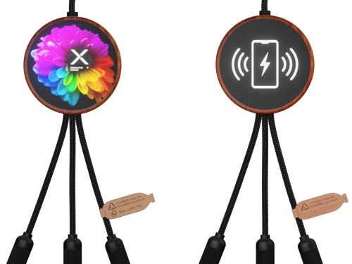 Câble de charge 5-en-1 SCX.design C40 en rPET avec logo lumineux et tapis de charge de 10 W